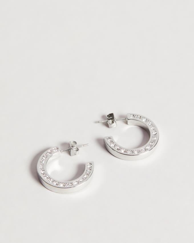 Boucles d'Oreilles Ted Baker Crystal Hoop Argent Femme | ZME-73885787